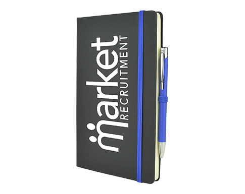 Inspire A5 Soft Feel Black Notebook With Pocket & Pen - Royal Blue