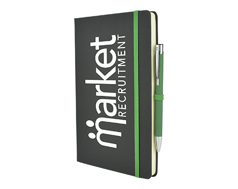 Inspire A5 Soft Feel Black Notebook With Pocket & Pen - Green