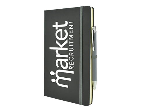 Inspire A5 Soft Feel Black Notebook With Pocket & Pen - Grey