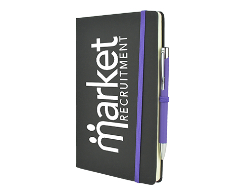 Inspire A5 Soft Feel Black Notebook With Pocket & Pen - Purple