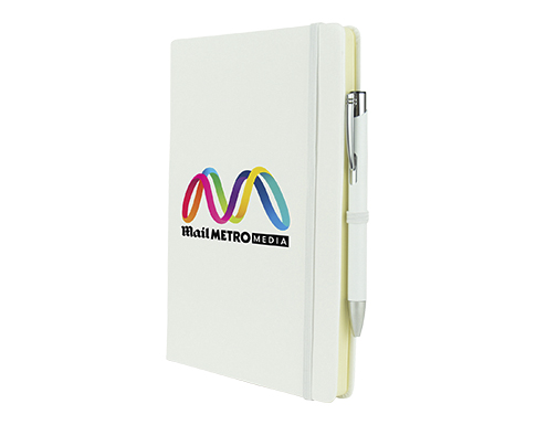 Inspire A5 Soft Feel Blizzard Notebook With Pocket & Pen - White