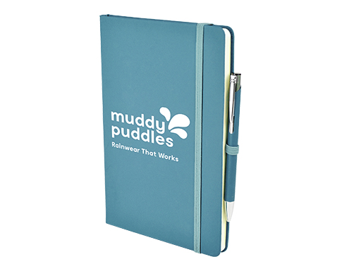 Inspire A5 Soft Feel Colour Notebook With Pocket & Pen - Cyan
