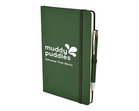 Inspire A5 Soft Feel Colour Notebook With Pocket & Pen - Dark Green