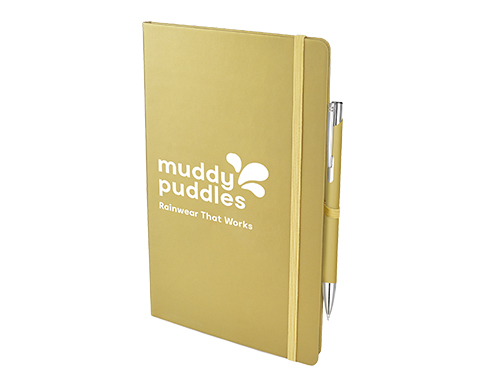 Inspire A5 Soft Feel Colour Notebook With Pocket & Pen - Gold