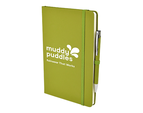 Inspire A5 Soft Feel Colour Notebook With Pocket & Pen - Lime