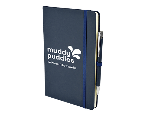 Inspire A5 Soft Feel Colour Notebook With Pocket & Pen - Navy