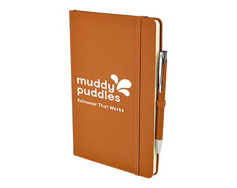 Inspire A5 Soft Feel Colour Notebook With Pocket & Pen - Orange