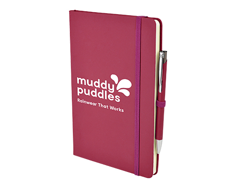 Inspire A5 Soft Feel Colour Notebook With Pocket & Pen - Pink