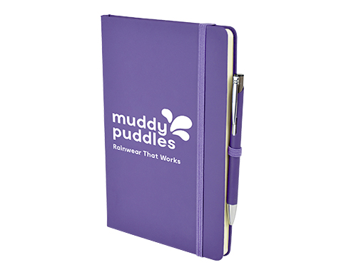 Inspire A5 Soft Feel Colour Notebook With Pocket & Pen - Purple