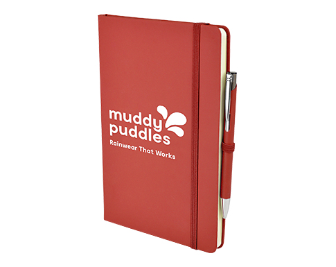 Inspire A5 Soft Feel Colour Notebook With Pocket & Pen - Red