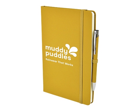 Inspire A5 Soft Feel Colour Notebook With Pocket & Pen - Yellow