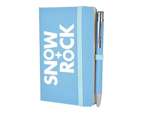 Inspire A6 Soft Feel Colour Notebook With Pocket & Pen - Cyan