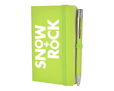 Inspire A6 Soft Feel Colour Notebook With Pocket & Pen - Lime