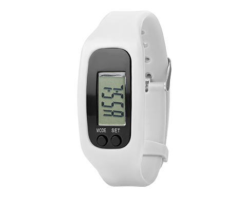 Marathon Silicone Pedometer Bracelet Watch - White