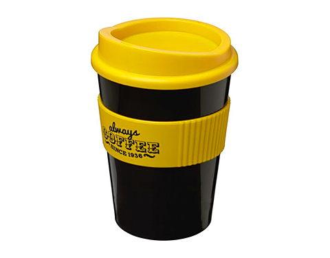 Americano Medio Grip 325ml Take Away Mugs - Black / Yellow