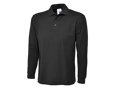 Uneek Long Sleeve Polo Shirts - Black