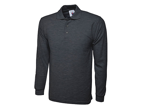 Uneek Long Sleeve Polo Shirts - Charcoal