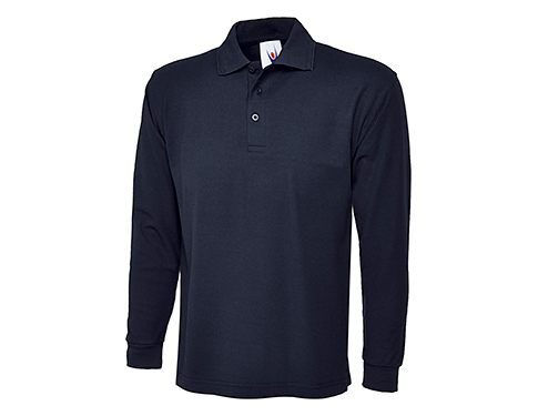 Uneek Long Sleeve Polo Shirts - Navy