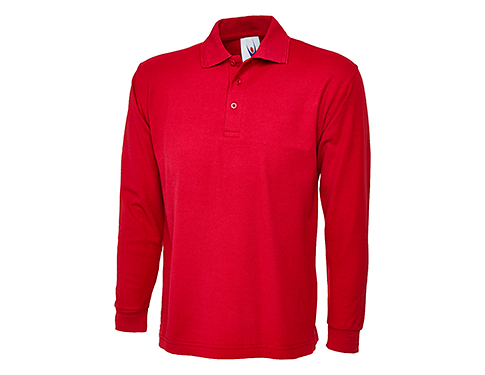 Uneek Long Sleeve Polo Shirts - Red