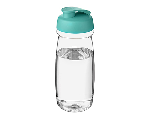 H20 Splash 600ml Flip Top Water Bottles - Clear / Turquoise