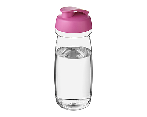 H20 Splash 600ml Flip Top Water Bottles - Clear / Magenta
