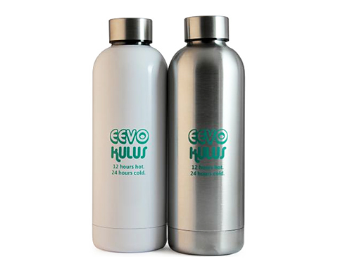 Eevo 500ml Stainless Steel Water Bottles - Silver / White
