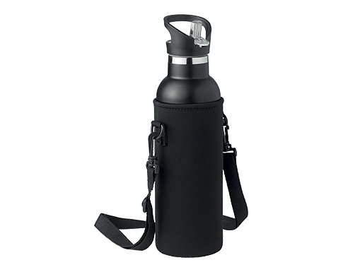 Detroit 700ml Insulated Stainless Steel Water Bottle With Interchangeable Cap - Black