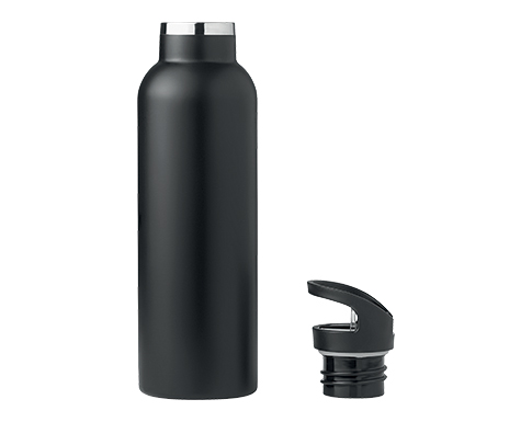 Detroit 700ml Insulated Stainless Steel Water Bottle With Interchangeable Cap - Black