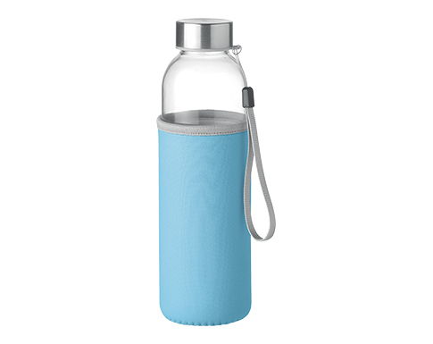 Cologne Glass Drinking Bottle With Neoprene Pouch - Light Blue