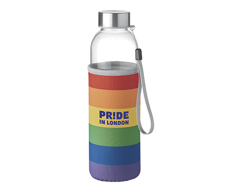 Pride Rainbow Glass Drinking Bottle With Neoprene Pouch