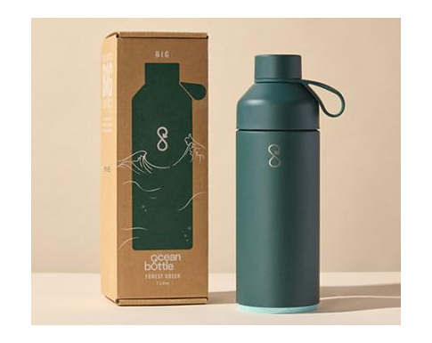 Big Ocean Bottle 1 Litre Recycled Vacuum Insulated Water Bottle - Forest Green
