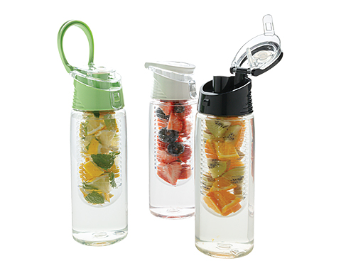 Citrus Lockable Tritan 700ml Fruit Infuser Water Bottles - Clear / Black