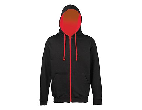 AWDis Varsity Zipped Hoodies - Black / Fire Red