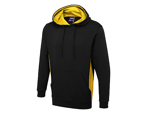 Uneek Two Tone Hooded Sweatshirts - Black / Yellow
