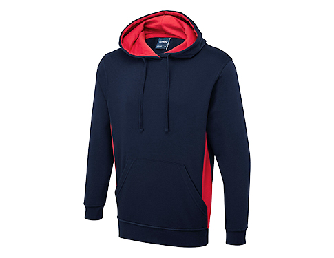 Uneek Two Tone Hooded Sweatshirts - Navy / Red