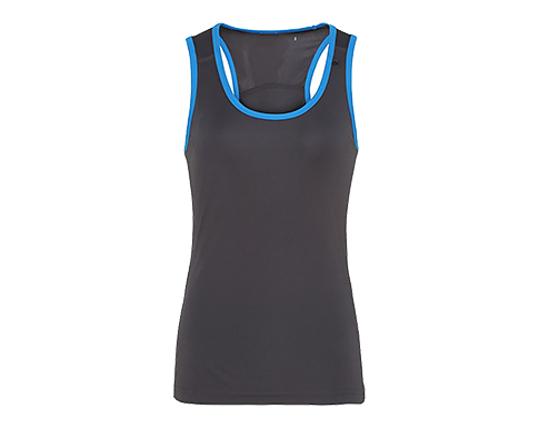 Womens TriDi Panelled Fitness Vests - Charcoal / Sapphire Blue