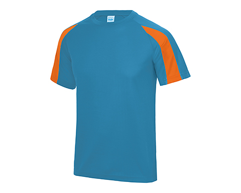 AWDis Contrast Performance Kids T-Shirts - Sapphire Blue / Electric Orange