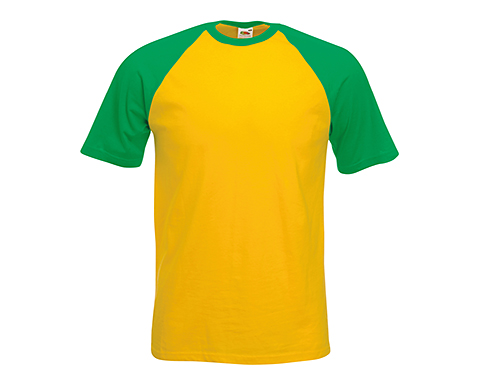 Fruit Of The Loom Baseball T-Shirts - Sunflower Yellow / Kelly Green