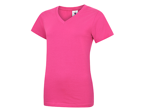 Uneek Classic Ladies V-Neck T-Shirts - Hot Pink