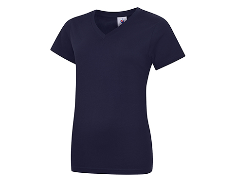 Uneek Classic Ladies V-Neck T-Shirts - Navy