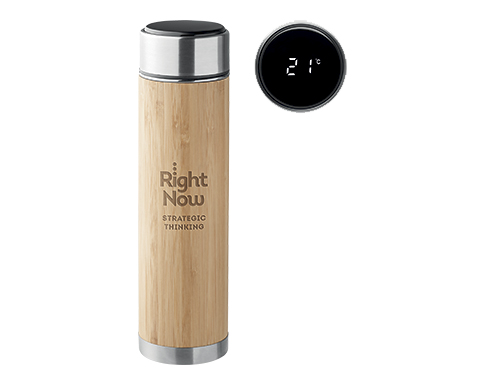 Brentwood 480ml LED Thermometer Bamboo Stainless Steel Vacuum Flasks - Natural