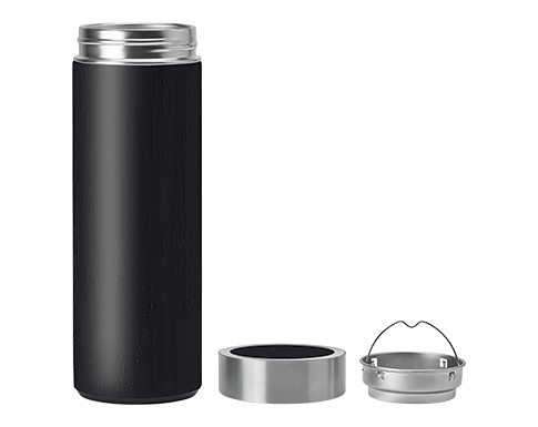 Knight 400ml Bamboo Vacuum Flask With Tea Infuser - Black