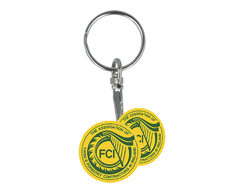 Promotional Recycled Multi Euro Trolley Coin Keyring - Yellow