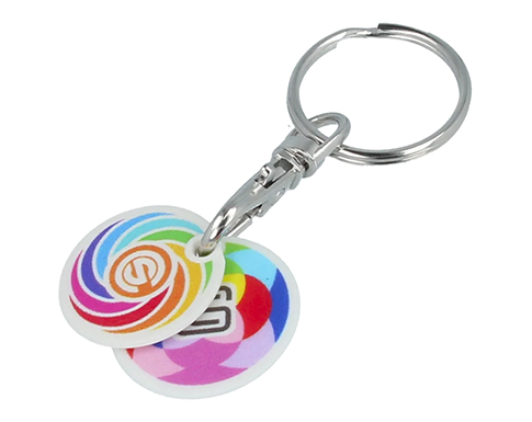 Promotional Recycled Multi Euro Trolley Coin Keyring - White