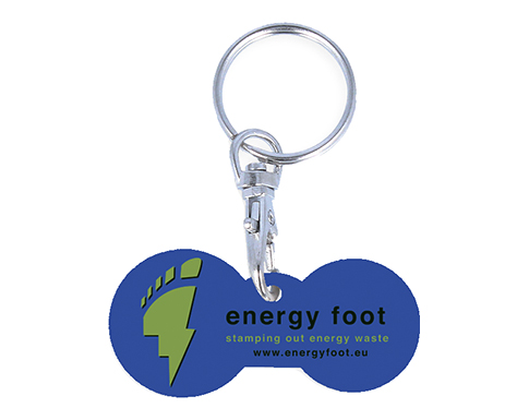 Promotional Multi Euro Trolley Stick Recycled Keyrings - Blue