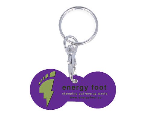 Promotional Multi Euro Trolley Stick Recycled Keyrings - Purple