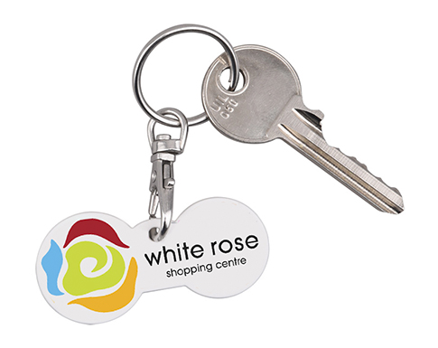 Promotional Multi Euro Trolley Stick Recycled Keyring - White